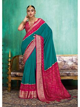 Gahan - Teal Pink Banarasi Saree with Unstitched Blouse