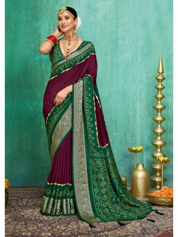 Gahan - Purple Green Banarasi Saree with Unstitched Blouse