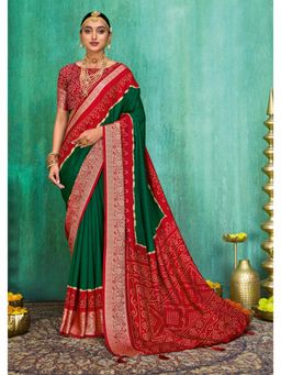 Gahan - Green Red Banarasi Saree with Unstitched Blouse