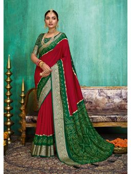 Gahan - Red Green Banarasi Saree with Unstitched Blouse