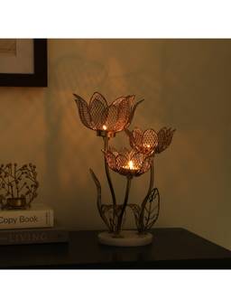 De Maison Decor - Lotus Triple Tealight Candle Stand with Marble Base
