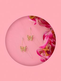 Accessorize London - Womens Textured Butterfly Short Drop Earring Gold