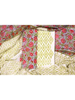 KAHVA - Pure Cotton Floral Print Unstitched Suit for Women and Girls with Dupatta (Set of 3)