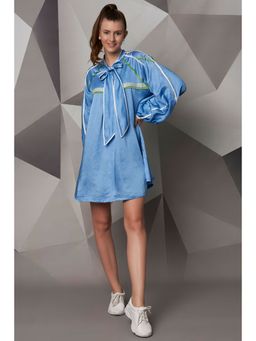 Wendell Rodricks - Sky Blue Tie-Up Dress with Piping