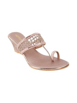Metro - Womens Rose Gold Wedges HeelsMetro Embroidered Rose-gold Heels