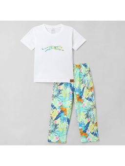 FUNKRAFTS - Girls White Half Sleeves Jungle Applique T-Shirt & Pant