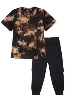 FUNKRAFTS - Boys Brown Half Sleeves Tie & Dye Printed T-Shirt & Joggers