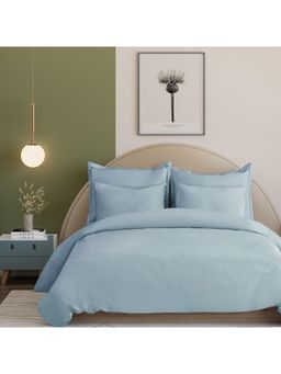 ARRABI - L.Blue Solid Tc Cotton Blend King Bedsheet With 2 Pillow Covers