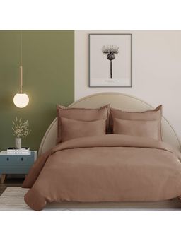 ARRABI - L.Brown Solid Tc Cotton Blend King Bedsheet With 2 Pillow Covers