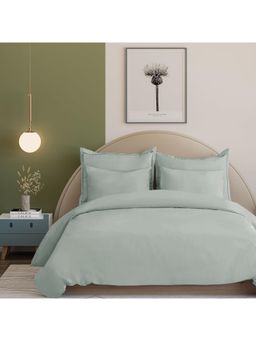 ARRABI - L.Green Solid Tc Cotton Blend King Bedsheet With 2 Pillow Covers