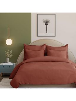 ARRABI - D.Peach Solid Tc Cotton Blend Super King Bedsheet With 2 Pillow Covers