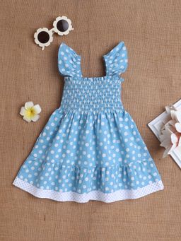 Mee Mee - Infant Girls Blue Cotton Polka Dot Printed Frock