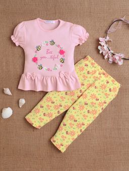 Mee Mee - Infant Girl Pink Cotton Youthful Printed Top & Leggings
