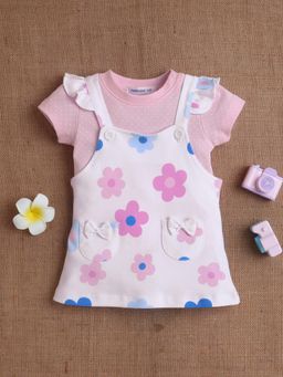 Mee Mee - Infant Multi-Color Floral A-Line Pinafore Dress with T-shirt