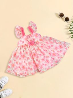Mee Mee - Infant Girls Pink Net Hearts Printed Frock