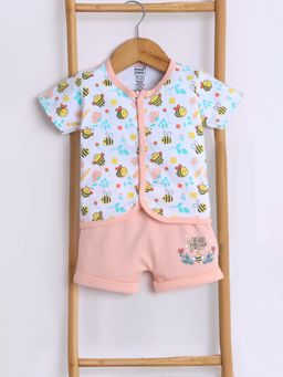 Mee Mee - Infant Girl Interlock Peach Bee Printed Shirt & Shorts