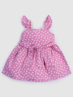 Mee Mee - Infant Girls Pink Polka Dot Printed Frock