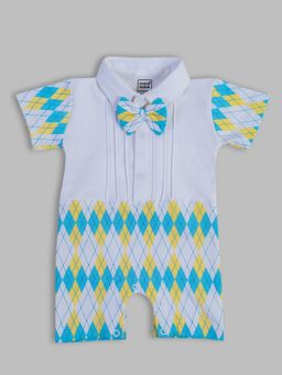 Mee Mee - Infant Boy Cotton Aqua Blue Argyle Romper