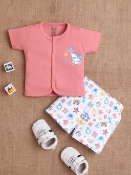 Mee Mee - Unisex Interlock Rose Shark Printed Shirt & Shorts