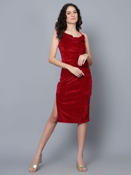 ANVI Be Yourself - Cowl Neck Velvet Bodycon Dress Maroon