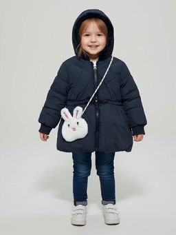 LITTLE GINNIE - Girl Navy Blue Rabbit Polyester Quilted Puffer Jacket