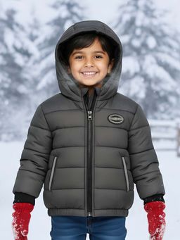 LITTLE GINNIE - Boys Grey Stripes Polyester Quilted Puffer Jacket