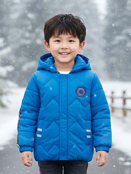 LITTLE GINNIE - Boys Blue Stripes Polyester Quilted Puffer Jacket