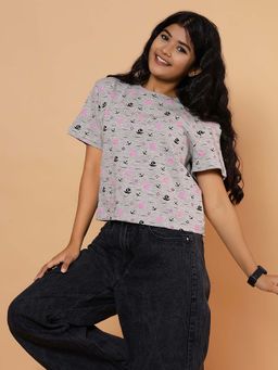 TeenTrums - Grey Cotton Knit Printed Top