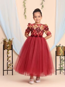 Toy Balloon Kids - Maroon Full Length Girls Party Wear Dress Gown