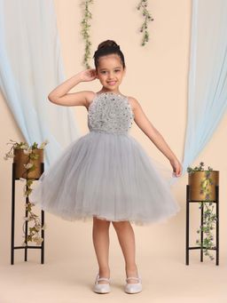 Toy Balloon Kids - Grey Knee Length Girls Party Wear Dress