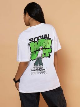 TeenTrums - White Cotton Knit Oversized Introvert Graphic Printed T-shirt