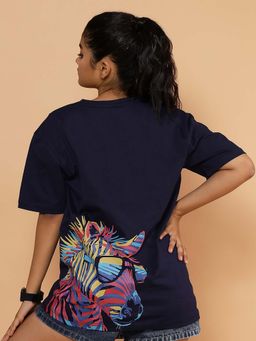 TeenTrums - Navy Blue Cotton Knit Oversized Rider Graphic Printed T-shirt