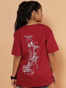 TeenTrums - Red Cotton Knit Oversized Street Passion Printed T-shirt