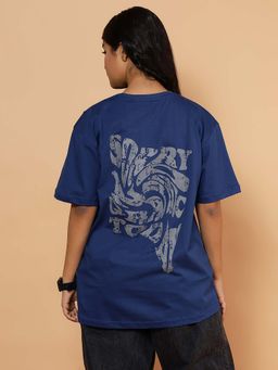 TeenTrums - Blue Cotton Knit Oversized Printed T-shirt