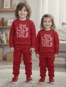 LITTLE GINNIE - Unisex Red Printed Sweatshirt with Joggers