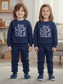 LITTLE GINNIE - Unisex Navy Blue Printed Sweatshirt with Joggers