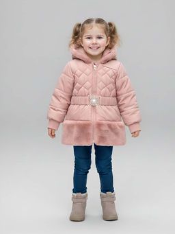 LITTLE GINNIE - Girl Peach Belt Polyester Quilted Puffer Jacket