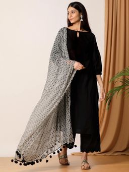 Empress Pitara - Black Cotton Kurta And Palazzo With Printed Dupatta (Set of 3)