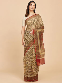 Fabindia - Natural Cotton Silk Printed Saree Without Blouse