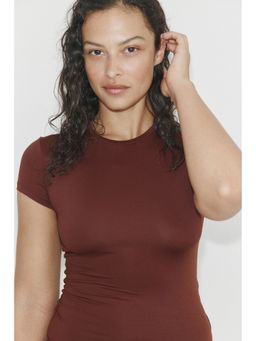 H&M - Women Brown Fitted Microfibre T-Shirt