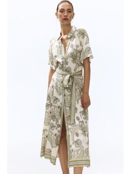 H&M - Women Beige Tie-Belt Shirt Dress