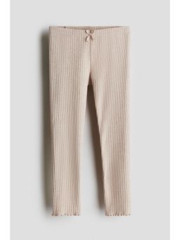 H&M - Girls Beige Ribbed Cotton Leggings