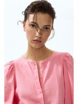 H&M - Women Pink Linen-Blend Blouse