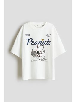 H&M - Girls White Printed Cotton T-Shirt