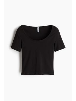 H&M - Women Black Cropped Scoop-Neck T-Shirt