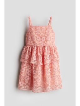 H&M - Girls Pink Flounce-Trimmed Lace Dress
