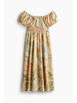 H&M - Women Beige Off-The-Shoulder Poplin Dress