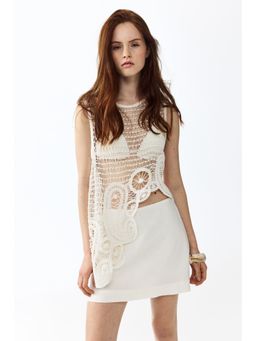 H&M - Women White Linen-Blend Mini Skort