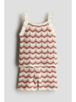 H&M - Girls White 2-Piece Cotton Pointelle-Knit Set