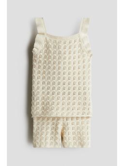 H&M - Girls Beige 2-Piece Cotton Pointelle-Knit Set